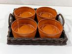 Serveerschaal met 4 keramische potjes , jaren 60 70, Verzamelen, Retro, Ophalen of Verzenden, Huis en Inrichting