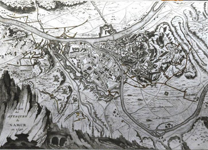 Kaart van Namur / Namen uit 1746 (originele gravure), Antiek en Kunst, Kunst | Etsen en Gravures, Ophalen of Verzenden