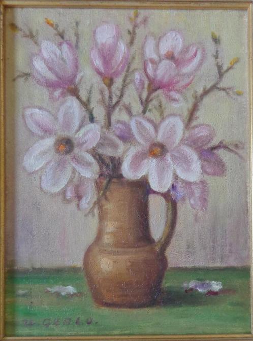 URBAIN GERLO / BLOEMENVAAS / OLIEVERF DOEK / 52x42cm / SIG, Antiek en Kunst, Kunst | Schilderijen | Klassiek, Ophalen of Verzenden