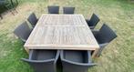 TUINTAFEL VIERKANT MET 8 STOELEN, Ophalen, Zo goed als nieuw, Teakhout, Tuinset