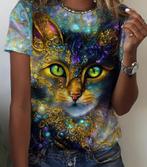 T-shirt met ronde hals en kattenprint, casual top met korte, Kleding | Dames, T-shirts, Overige kleuren, Zo goed als nieuw, Korte mouw