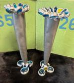2 handgemaakte vaasjes glas en lood, Antiek en Kunst, Ophalen of Verzenden
