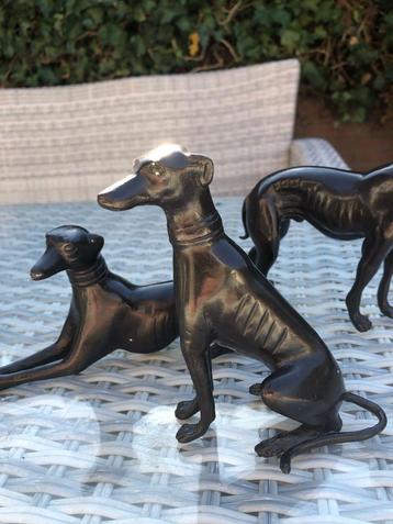 3 windhonden beeldjes whippet greyhound brons  beschikbaar voor biedingen