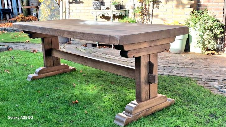 Oude eiken eettafel kloostertafel 199x83.5x75.5, Huis en Inrichting, Tafels | Eettafels, Zo goed als nieuw, 50 tot 100 cm, 150 tot 200 cm