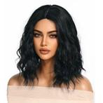 Zwarte wavy pruik bob model op schouderlengte zonder pony, Envoi, Neuf