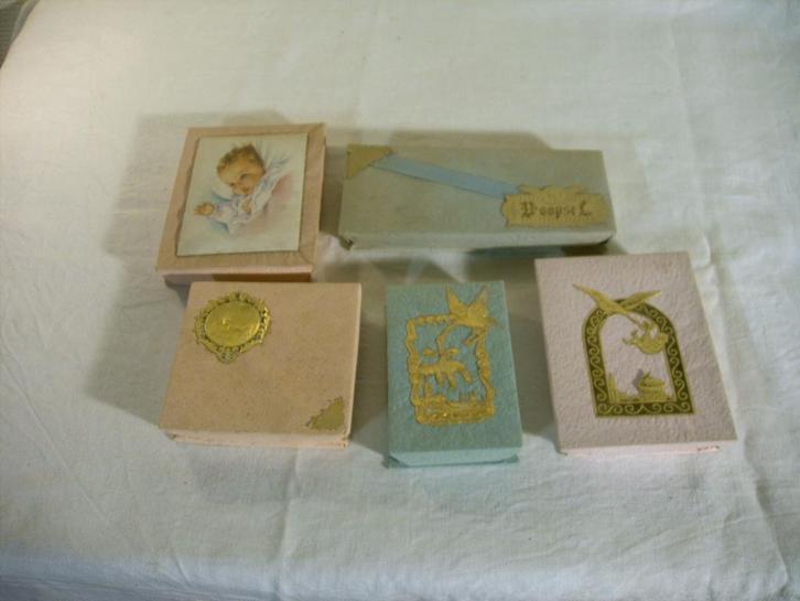 Vijf oude doopsuikerdoosjes., Antiek en Kunst, Curiosa en Brocante, Ophalen of Verzenden