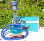 chicha en verre bleu  et metal avec valisette coffre, Ophalen of Verzenden, Zo goed als nieuw, (Water)pijp