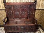 Rijk Gebeeldhouwde Eikenhouten Hal bank in Gotische Stijl., Ophalen