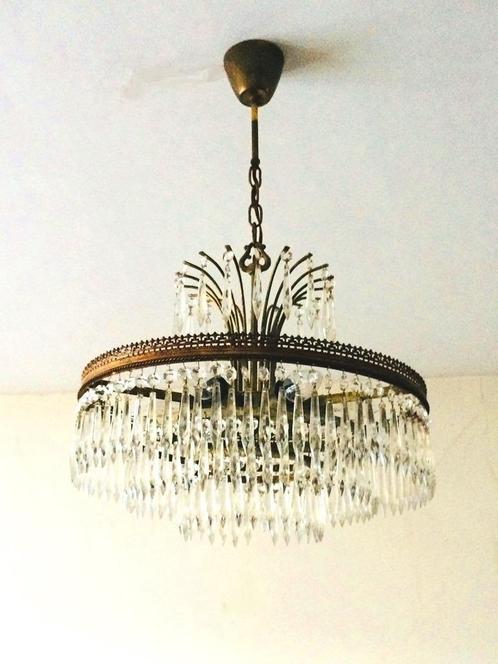 Cascade kroonluchter  * Hollywood Regency * Vintage 60s, Huis en Inrichting, Lampen | Kroonluchters, Gebruikt, Glas, Metaal, Ophalen of Verzenden