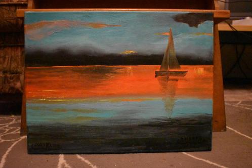 Painting landscape, sunset landscape, original painting, by, Antiquités & Art, Art | Peinture | Moderne, Enlèvement