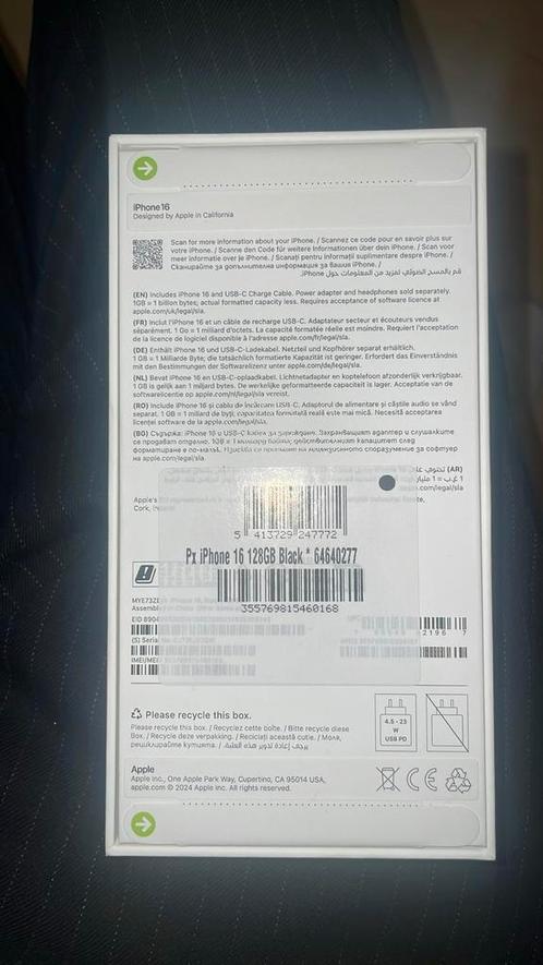 Apple iPhone 16 nooit geopend, Telecommunicatie, Mobiele telefoons | Apple iPhone, Nieuw, 128 GB, iPhone 16, Zwart, Ophalen