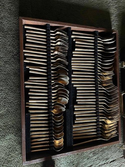 Bronzen bestekkoffer, Maison & Meubles, Cuisine | Couverts, Utilisé, Ensemble de couverts, Autres matériaux, Enlèvement