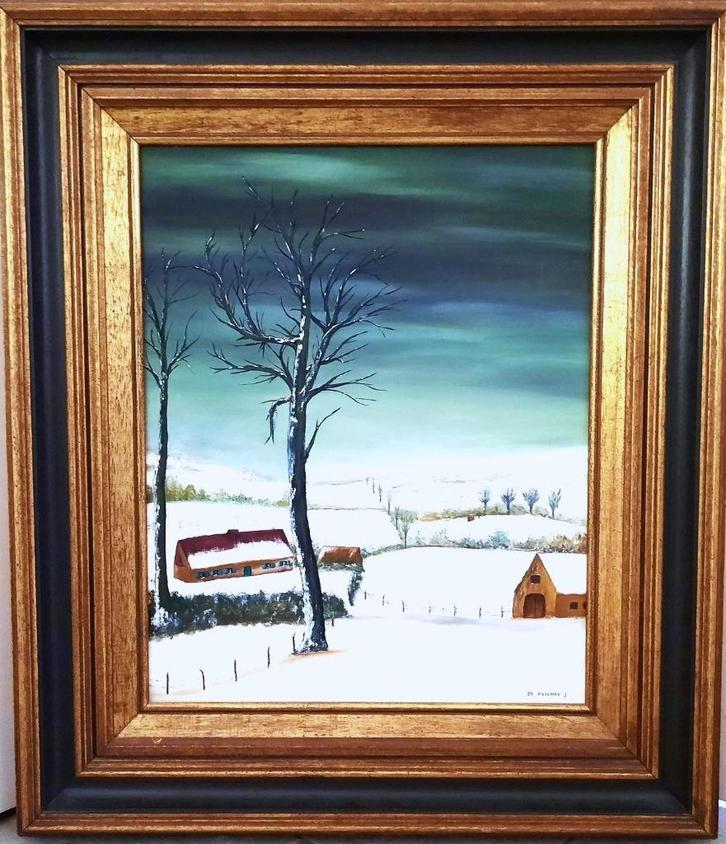 Fraaie schilderij (olieverf op doek) mooie Sneeuwlandschap, Antiek en Kunst, Kunst | Schilderijen | Klassiek, Ophalen of Verzenden