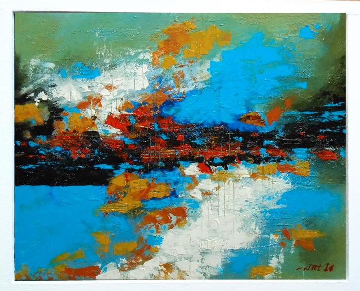 "Abstract Landschap. Blauw" Schilderij, Antiek en Kunst, Kunst | Schilderijen | Abstract, Verzenden