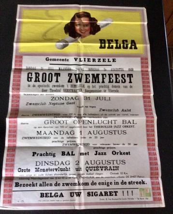 Originele Affiche Belga Vlierzele zwemfeest Aalst 1949 beschikbaar voor biedingen