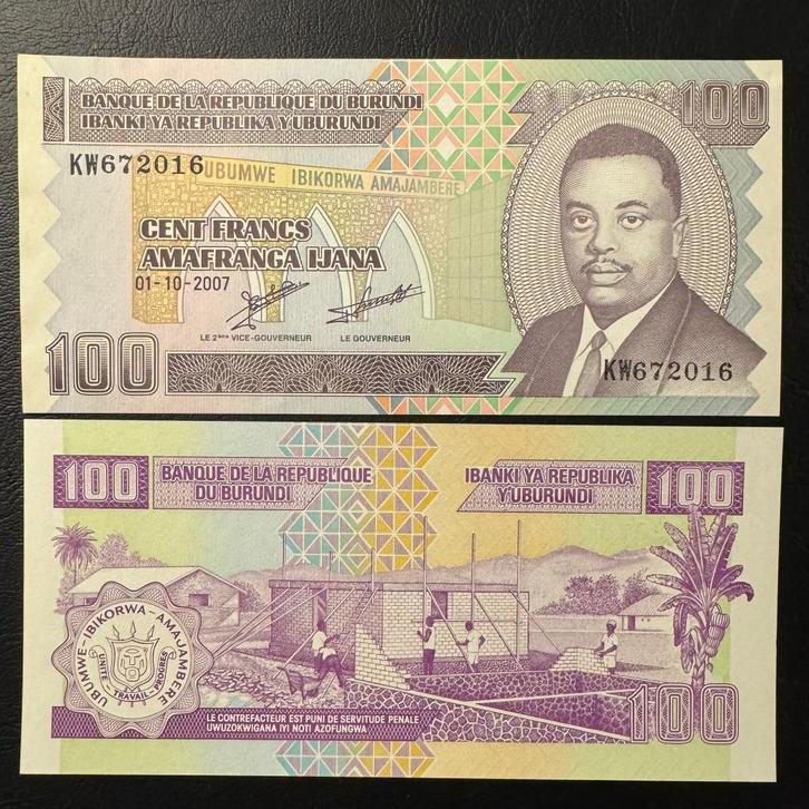 Burundi - 100 Francs 2007 - P 37f - UNC - 280, Postzegels en Munten, Bankbiljetten | Afrika, Los biljet, Burundi, Verzenden