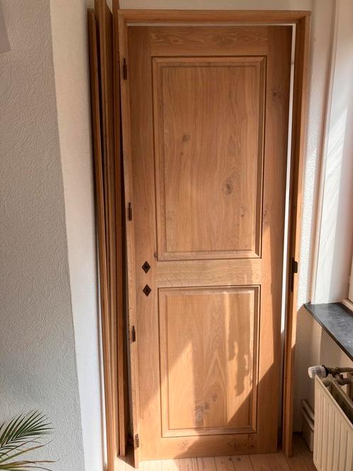 Prachtige eiken deur met kader en deurlijsten, Doe-het-zelf en Bouw, Deuren en Vliegenramen, Zo goed als nieuw, Binnendeur, 200 tot 215 cm
