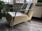 Lederen fauteuil met ottoman in chrome constructie, Antiquités & Art, Enlèvement