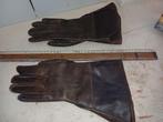 oud paar bruine leren handschoenen met bont 1950 tbe, Motoren, Ophalen of Verzenden, Tweedehands, Dames, Handschoenen