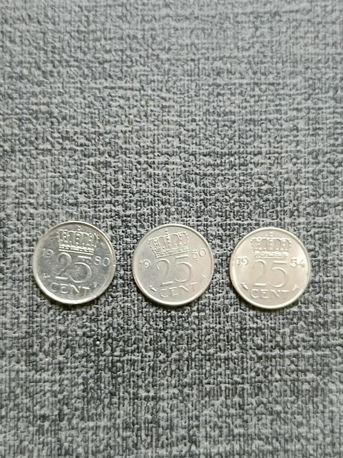 Nederland. 25 cent van 1950 + 1954 + 1980., Postzegels en Munten, Munten | Europa | Niet-Euromunten, Losse munt, Overige landen