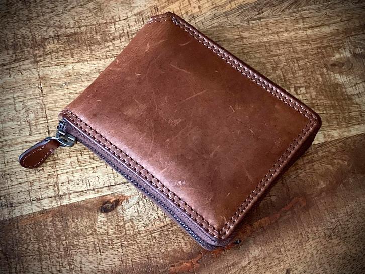 Lederen Heren geldbeugel - COGNAC 👝💶🪙, Handtassen en Accessoires, Portemonnees, Zo goed als nieuw, Bruin, Leder, Ophalen of Verzenden