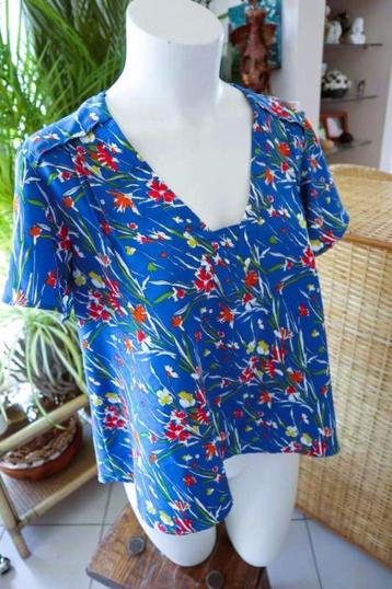 leuk blauw bebloemde shirt blouse disponible aux enchères