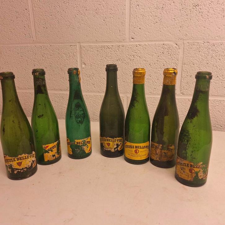 7 oude lege Geuze flessen, Verzamelen, Biermerken, Gebruikt, Flesje(s), Ophalen of Verzenden