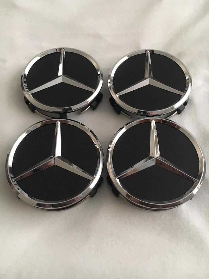 4x Nieuwe zwarte mercedes naafdoppen 75mm logo’s velgen, Auto diversen, Wieldoppen, Zo goed als nieuw, Ophalen of Verzenden