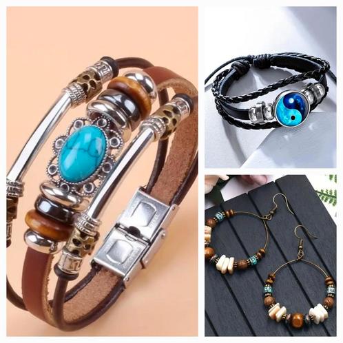 3 bijoux 2 Bracelet en cuir PU 1 paire de boucles d'oreilles, Bijoux, Sacs & Beauté, Bracelets, Neuf, Enlèvement