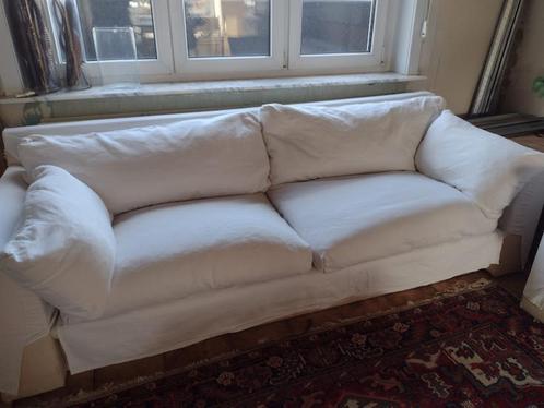 Zetel / sofa in witte stof voor 3 personen, Huis en Inrichting, Zetels | Zetels, Gebruikt, Rechte bank, Driepersoons, 200 tot 250 cm