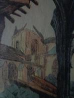 ets WW I ruïne van kerk te Verdun Jean-Joseph Chabridon, Antiek en Kunst, Kunst | Etsen en Gravures, Ophalen of Verzenden