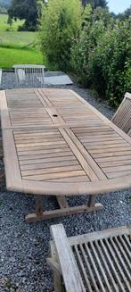teakhouten tuinset, tafel van 220 cm + 4 stoelen, Ophalen, Gebruikt, Eettafel, Loungeset