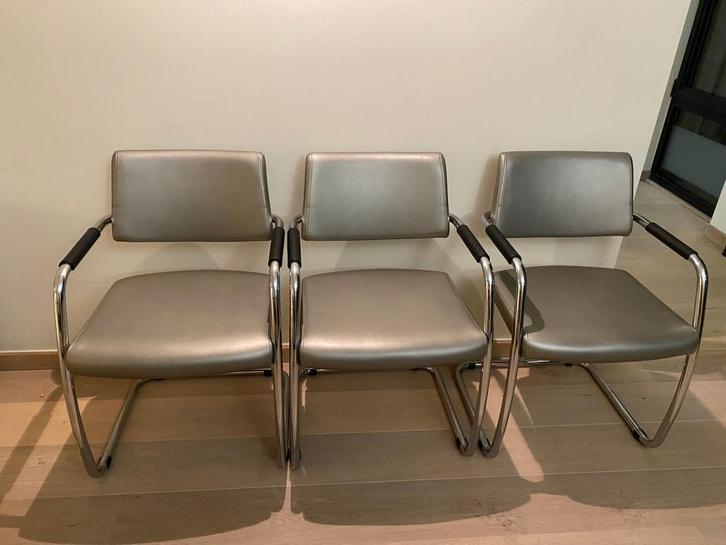 stoelen, Maison & Meubles, Chaises, Utilisé, Trois, Synthétique, Métal, Gris, Enlèvement