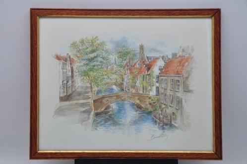 Estampe du Meebrug - Bruges - 32*41cm, Collections, Photos & Gravures, Gravure, Enlèvement ou Envoi