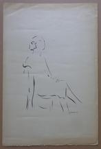 JAN VAERTEN / ZITTENDE VROUW / ZW-W LITHO / 61x40cm / 1956, Ophalen of Verzenden