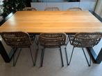 Eettafel massief eik & staal, Modern, industrieel, Comme neuf, 100 à 150 cm, Enlèvement