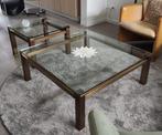 KOOPJE: DesignLines glazen / messing bijzettafels, Ophalen, Zo goed als nieuw, Vierkant, Glas