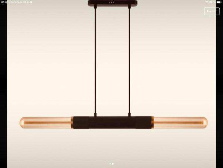 Suspensie,95 cm,noir mat et 2 eclairages en verre ambré, Huis en Inrichting, Lampen | Hanglampen, Zo goed als nieuw, Ophalen of Verzenden