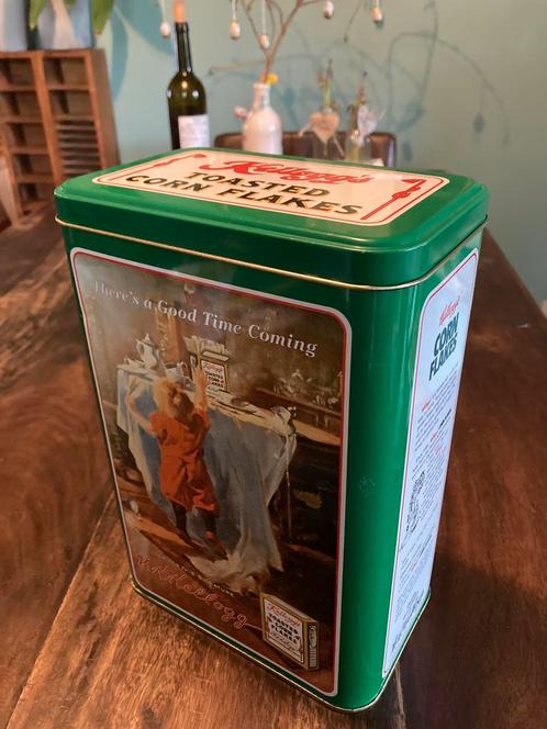 Boîte de rangement vintage en étain Kellogg's Corn Flakes., Collections, Marques & Objets publicitaires, Enlèvement ou Envoi