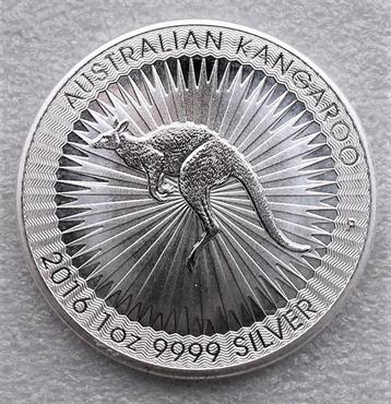 Australia kangaroo 2016, 1oz zilver .9999 UNC in capsule.