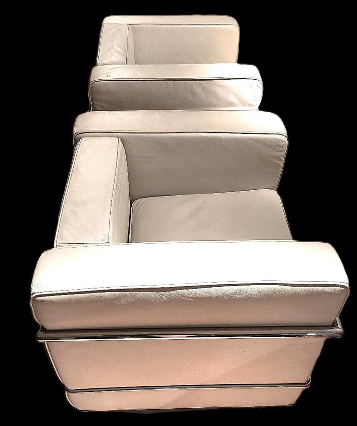 Replica CORBUSIER LC2 type zeteltjes in wit leder, Huis en Inrichting, Fauteuils, Zo goed als nieuw, Ophalen