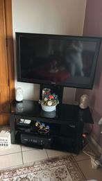 Television and television glass stand, 60 à 80 cm, LCD, 120 Hz, Comme neuf