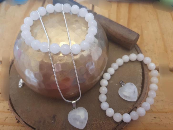 Ens bijoux en argent 925 et pierre naturelle (jade blanc ), Handtassen en Accessoires, Armbanden, Nieuw, Zilver, Wit, Verzenden