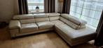 Fauteuil d’angle en cuir beige – Hoekzetel in beige leder, Huis en Inrichting, Ophalen, Zo goed als nieuw, Leer