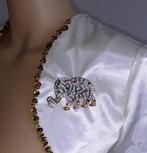 broche vintage olifant goud en zilver met diamantjes '80, Bijoux, Sacs & Beauté, Broches, Or, Avec strass, Envoi, Neuf