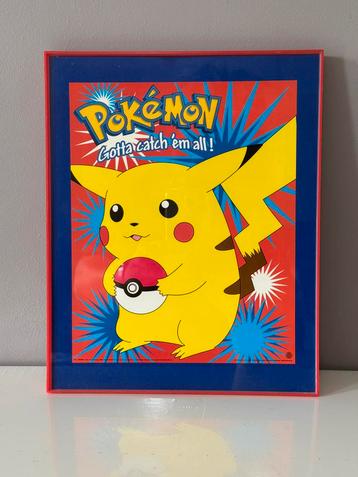 Vintage Originele Pokémon Pikachu Poster In Kader beschikbaar voor biedingen