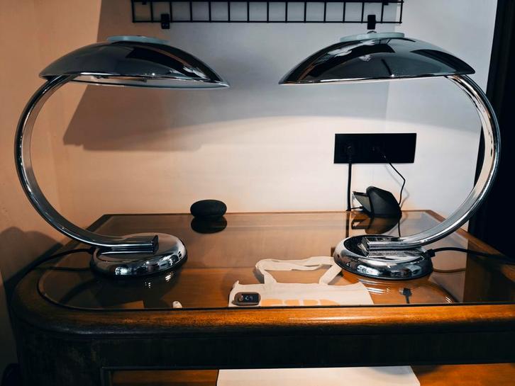 2x Vintage chroom tafellamp jaren ’80 – Bauhaus/Art Deco, Verzamelen, Retro, Ophalen of Verzenden