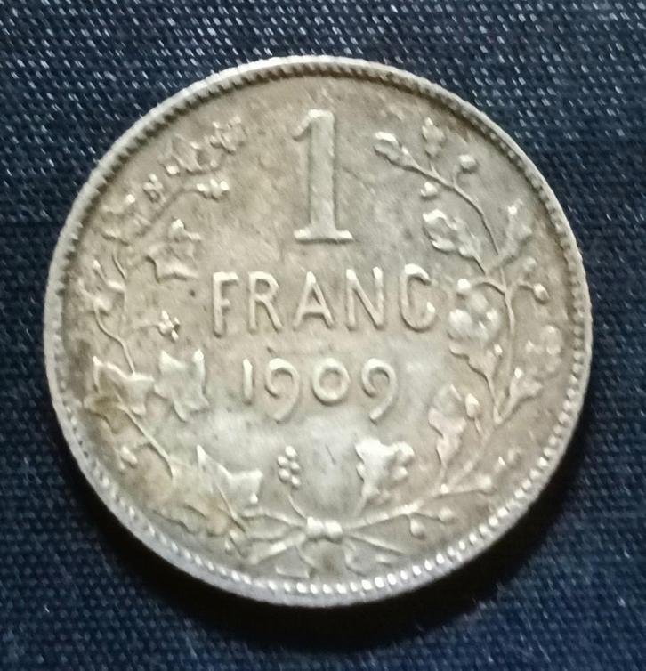 1 frank FR 1909 (Th.) - Leopold II, Postzegels en Munten, Munten | België, Losse munt, Zilver, Zilver, Verzenden