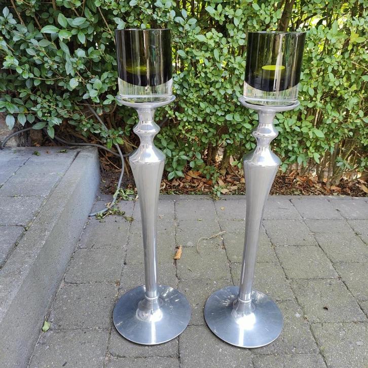 Metalen designer kandelaars, Huis en Inrichting, Woonaccessoires | Kandelaars en Kaarsen, Zo goed als nieuw, Kandelaar, 25 tot 50 cm