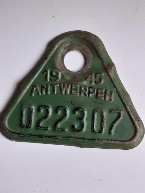 Fietsplaat Antwerpen 1945 WOII, Verzamelen, Overige Verzamelen, Gebruikt, Ophalen of Verzenden